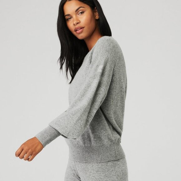 Alo Yoga Cashmere Jet Set Crew Dove Grey Heather - Picture 2 of 4